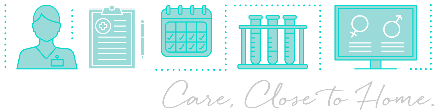 icon graphics of a provider, clipboard, calendar, test tubes in a holder, and a computer monitor