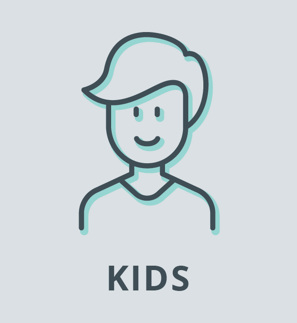 Line drawing of a child's face and shoulders
