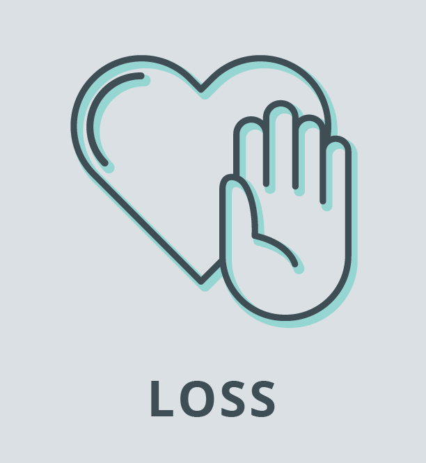 line drawing of heart with a hand facing outward over one corner
